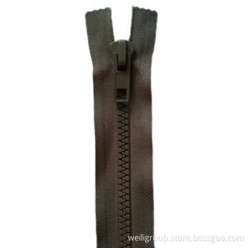 Plastic zipper suitable for garments and bags